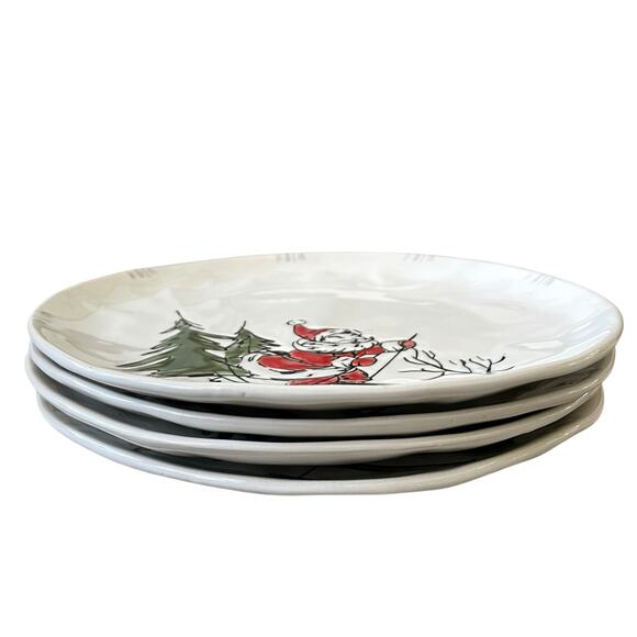 ELI + ANA Whimsy SKIING SANTA Dinner Plate Set of 4 Ceramic Christmas Holiday - Picture 5 of 16